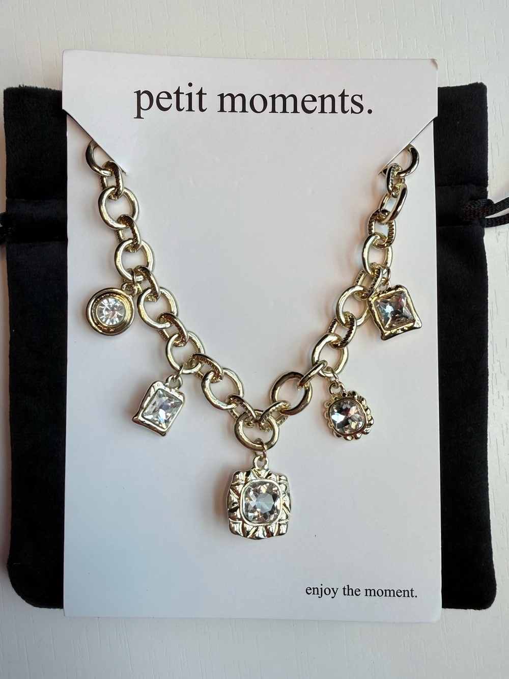 petit moments Gold-Tone Crystal Charm Necklace